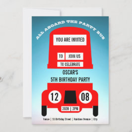 レッドロンドンバス子供の誕生日パーティーの招待状 セーブザデート