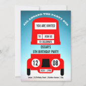 レッドロンドンバス子供の誕生日パーティーの招待状 セーブザデート (正面)