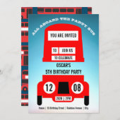 レッドロンドンバス子供の誕生日パーティーの招待状 セーブザデート (正面/裏面)