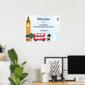 レッドロンドンバス&クロックタワー誕生日へようこそ ポスター (ホームオフィス)