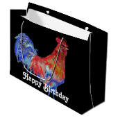 レッドロースターウォーターカラーマン誕生日ブラック ラージペーパーバッグ (正面アングル)
