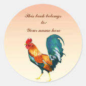 レッドロースターバードアニマル蔵書票 ラウンドシール (正面)
