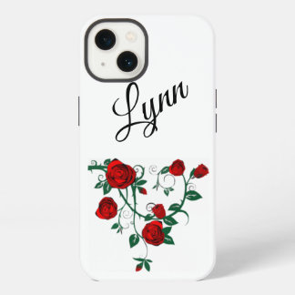 レッドローズつる植物アップルiPhone 13，タフ iPhone 13ケース