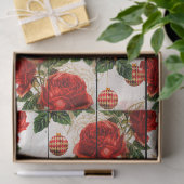 レッドローズとウッドデコページのクリスマスオーナメント 薄葉紙 (ギフト)