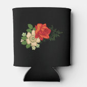 レッドローズとデイジーブラックバックグラウンドクーラーボックス 缶クーラー (裏面)