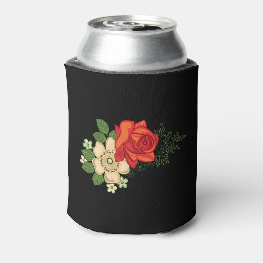 レッドローズとデイジーブラックバックグラウンドクーラーボックス 缶クーラー (缶裏面)