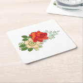 レッドローズとデイジー スクエアペーパーコースター (アングル)
