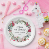 レッドローズとホリー90誕生日 エレガント ペーパープレート (パーティー)