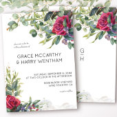 レッドローズとユーカリシンプルプモダン結婚ス 招待状