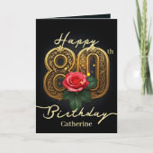 レッドローズと金ゴールドフィリーグリー第80誕生日 カード (正面)