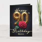 レッドローズと金ゴールドフィリーグリー第90誕生日 カード (正面)