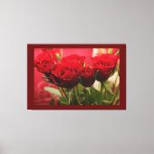 レッドローズと離れダークレッド背景プレミアム キャンバスプリント (正面)