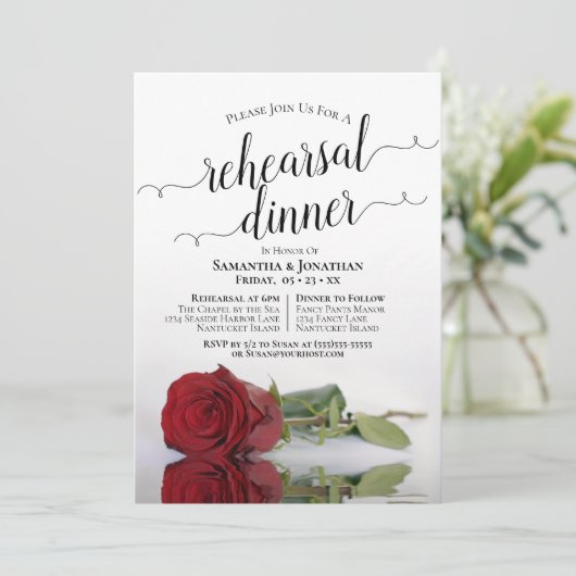 レッドローズのリハーサル結婚ディナーを反映 招待状 (スタンド正面)
