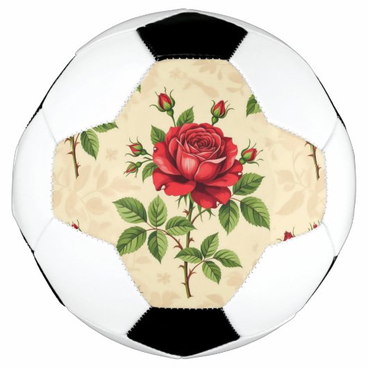 レッドローズのヴィンテージ柄 サッカーボール (正面)