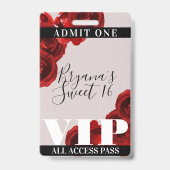 レッドローズの田舎風シックなSweet 16 VIPパス バッジ (裏面)