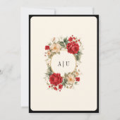 レッドローズアイボリーフラワーズブラック金ゴールドムスリム結婚ズ 招待状 (裏面)