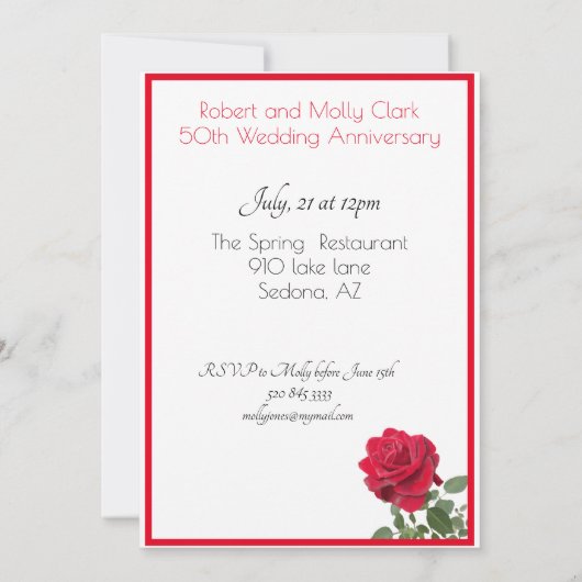 レッドローズアニバーサリーまたはその他のイベント招待状 招待状 (裏面)