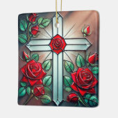 レッドローズアンドクロスオーナメントサンキャッチャー セラミックオーナメント (左)