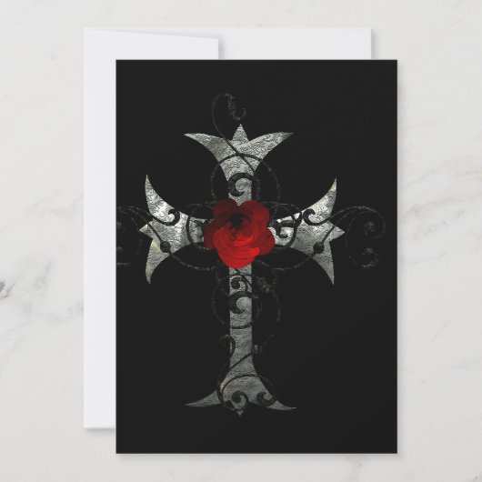 レッドローズアンドクロスゴシックブライダルシャワー 招待状 (正面)