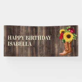 レッドローズイエローサンフラワーズブーツウッド誕生日 横断幕