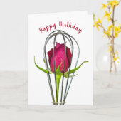 レッドローズインワイヤーウィスク誕生日 カード (黄色い花)