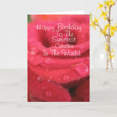 レッドローズウィズレインドロップシカン誕生日カード カード (黄色い花)