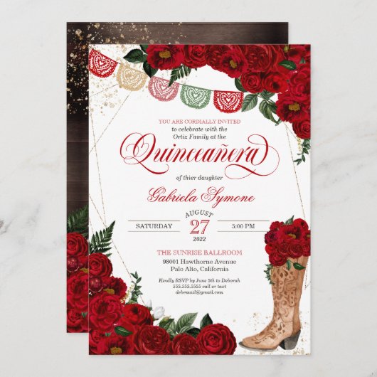 レッドローズウェスタン素朴シャルロブーツキンセアニラ 招待状 (正面/裏面)