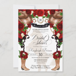 レッドローズウェスタン素朴フローラブーツブライダルシャワー 招待状