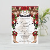 レッドローズウェスタン素朴フローラブーツブライダルシャワー 招待状 (スタンド正面)