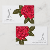 レッドローズウェット美容師シルバー鋏 名刺 (正面/裏面)