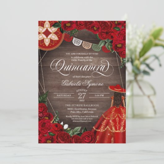 レッドローズウエスタンチャラマリアチキンセアニラドレス 招待状 (スタンド正面)