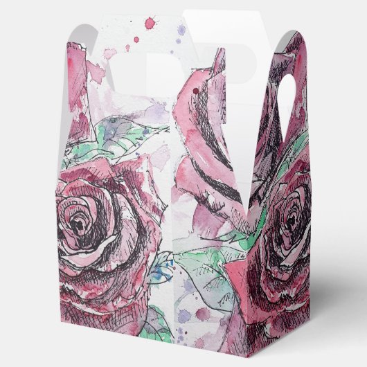 レッドローズウォーターカラーアートパーティーケーキお気に入りボックス フェイバーボックス (オープン)