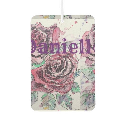 レッドローズウォーターカラーアートフローラカーエアーフレッシュナー カーエアーフレッシュナー (正面)