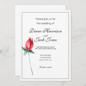 レッドローズウォーターカラーステム結婚式招待状 招待状 (正面/裏面)