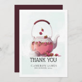 レッドローズウォーターカラーティーポットフローラティーパーティー サンキューカード (正面/裏面)