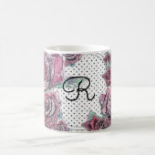 レッドローズウォーターカラードット女性イニシャルマグカップ コーヒーマグカップ (中央)