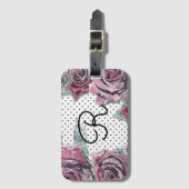 レッドローズウォーターカラードット女性イニシャルラゲッジタグ ラゲッジタグ (正面縦)