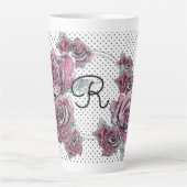 レッドローズウォーターカラードット女性イニシャルラテマグカップ カフェラテマグ (正面)