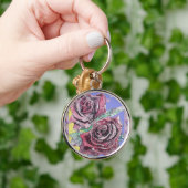 レッドローズウォーターカラーフラワーズフローラ絵画バラ キーホルダー (手)