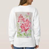 レッドローズウォーターカラーフラワーズ絵を描フローラバラ スウェットシャツ (裏面)