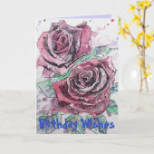 レッドローズウォーターカラーフラワーフローラ誕生日カード カード (黄色い花)