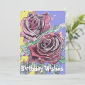 レッドローズウォーターカラーフラワーフローラ誕生日 カード (スタンド正面)