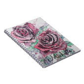 レッドローズウォーターカラー美しい女性名 ノートブック (右側)