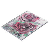 レッドローズウォーターカラー美しい女性名 ノートブック (左側)