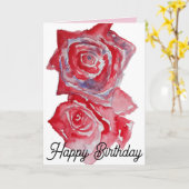 レッドローズウォーターカラー誕生日カード カード (黄色い花)