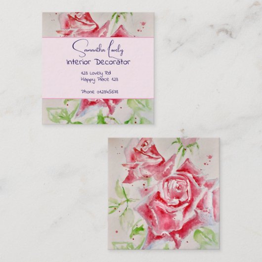 レッドローズウォーターバラハッピーバースデースクエアセント スクエア名刺 (正面/裏面)