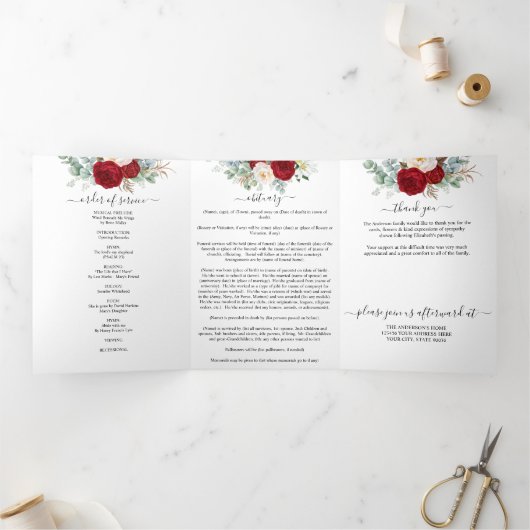 レッドローズウォーターフローラメモリアル葬儀 三つ折りプログラム (内部)