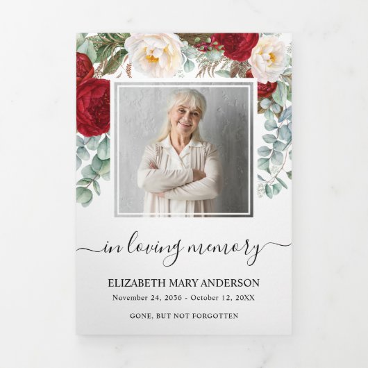 レッドローズウォーターフローラメモリアル葬儀 三つ折りプログラム (カバー)