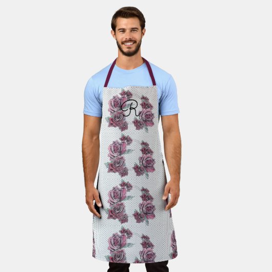 レッドローズウォーター女性イニシャルエプロン エプロン (着用した状態)