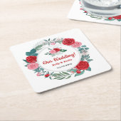 レッドローズウォーター結婚カラー スクエアペーパーコースター (アングル)
